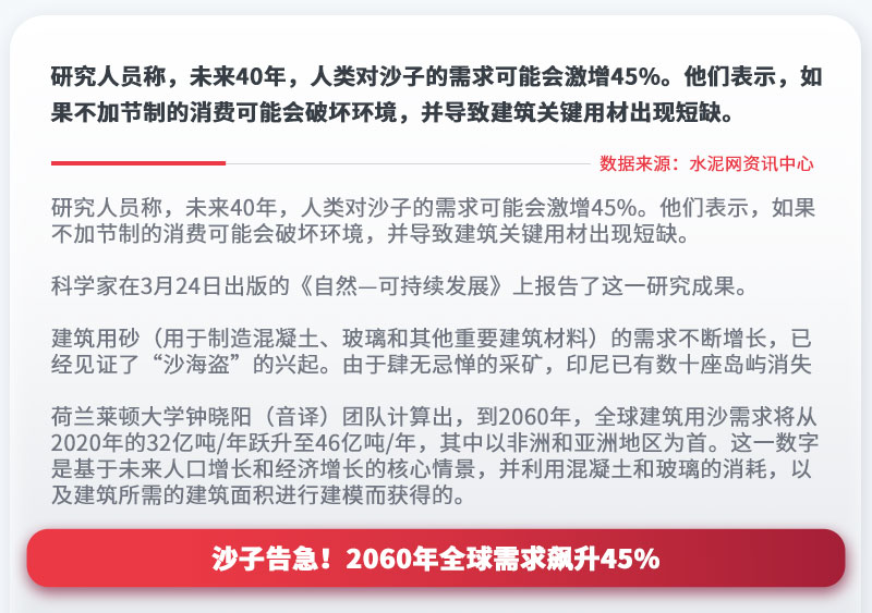 沙子告急！2060年全球需求飆升45%